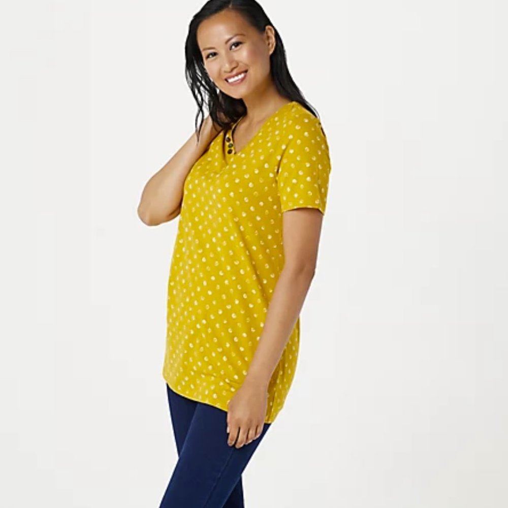 Denim & Co Printed Jersey V-Neck Tunic w/ Pockets